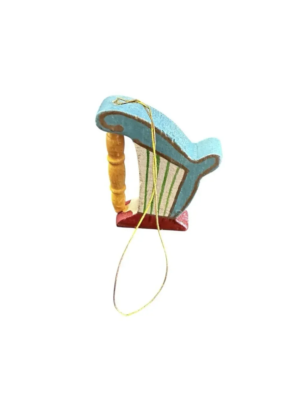 Wood Harp Christmas Ornament Holiday Hand Painted Vintage Collectible